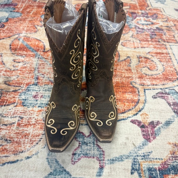 Ariat Kids Brown Leather Swirl Embroidered Western Cowboy Boots 10010256 Size 2 - Picture 3 of 11